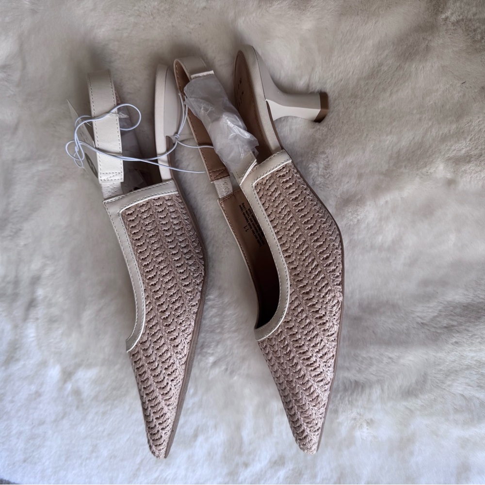 A New Day Women's Woven Cream and Tan kitten heel shoes Size 11 - Picture 2 of 6